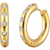 BUEMMR 14K Gold Silver Plated Cubic Zirconia Chunky Hoop Earrings for Women, Simulated Diamond Girls Jewelry Gifts