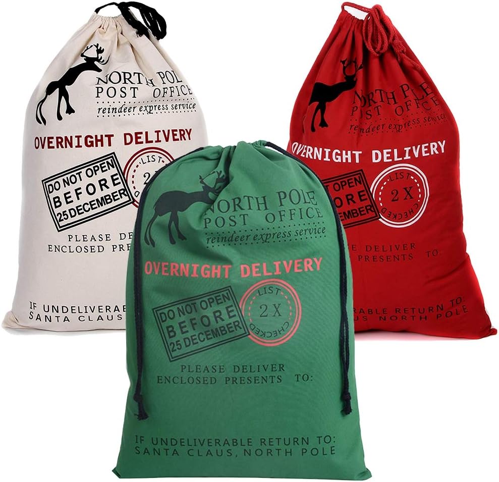 Judy1980 Christmas Santa Sack Vintage Heaaian Xmas Gift Bags Personalised Stocking Velvet Gift Drawstring Wrap Reusable Multiple Patterns Large Size (3pcs-1)