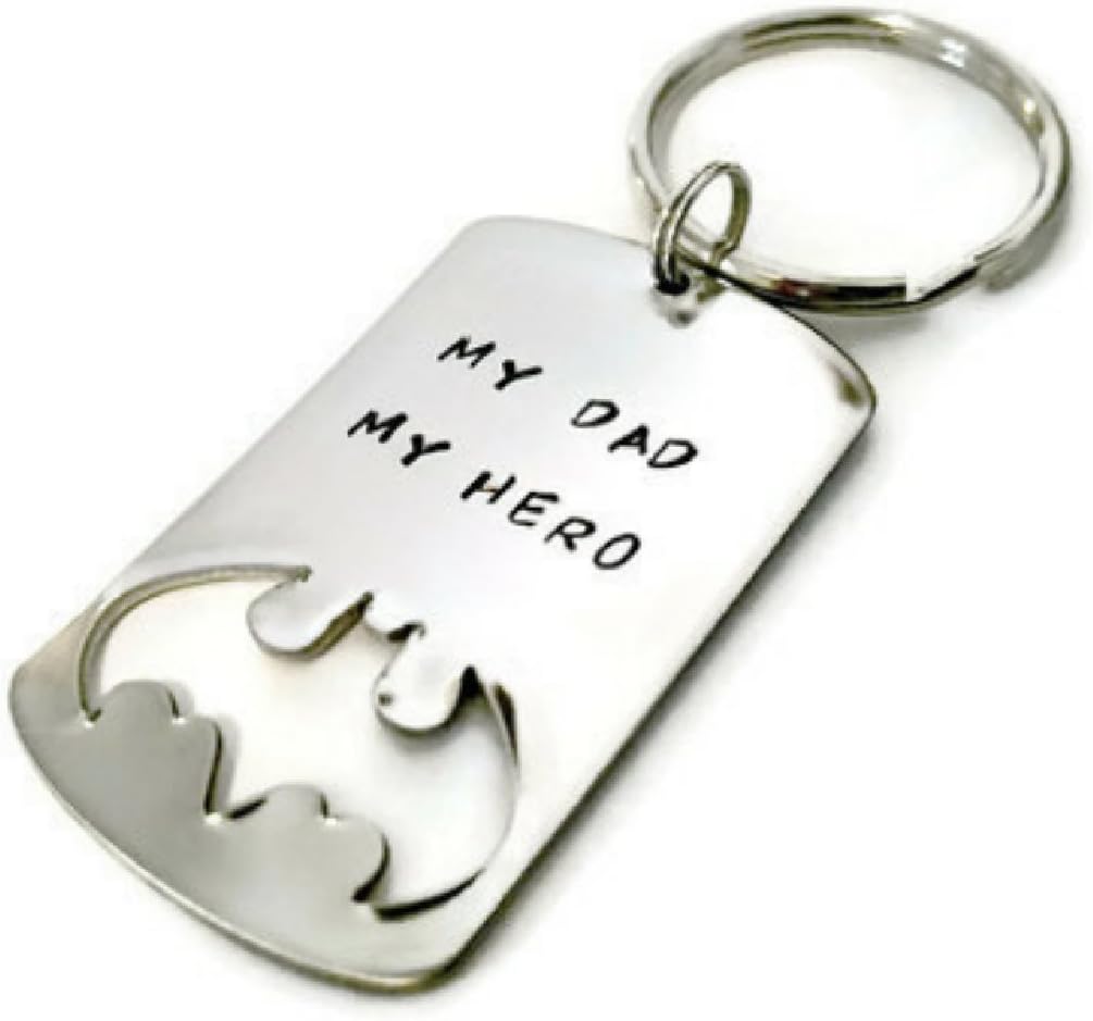 Batman Father's Day key chain, My Dad My Hero Batman dog tag key chain