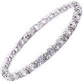 RIZILIA Round Multi-Color CZ Birthstone White Gold Plated Tennis Bracelet, 7"