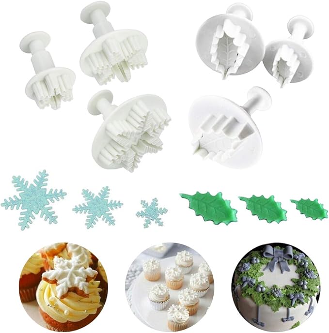 Fondant Cutters Tools, 3PCS Christmas Snowflake Cake Plunger Cutter and