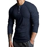 Lehmanlin Mens Thermal Shirt Long Sleeve Muscle Henley Slim Fit Cotton T-Shirt Fashion Casual Ribbed Top