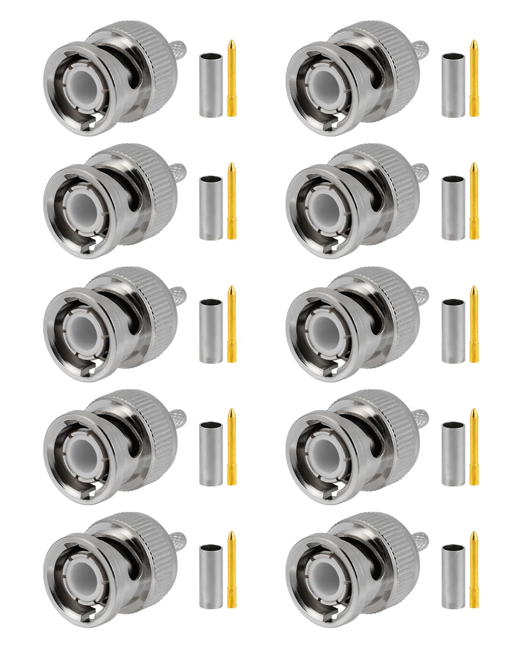 Vecys 10 PCS BNC Connectors 50 Ohm BNC Crimp Male Connector for RG316 RG174 RF Coax Cable
