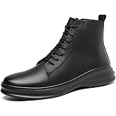 OXNEUHG Men's Genuine Leather Ankle Boots Fashion Round Toe Lace Up Side Zipper High-Top Dress Oxfords Shoes Casual Comfort Non-slip Business Work Formal Chukka Boots