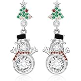 Christmas Snowman Earrings for Women Sterling Silver CZ Christmas Tree Earrings Studs Holiday Jewelry Dangle Cute Xmas Gifts