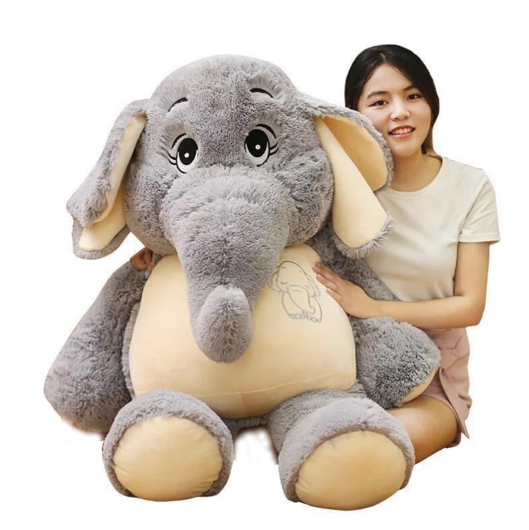 Annco 38-128 cm Cute Giant Elephant Plush Toy | Soft Stuffed Animal Pillow, Christmas and Birthday Gifts for Girls Boys Kids (Gray, 98cm(38.6"))