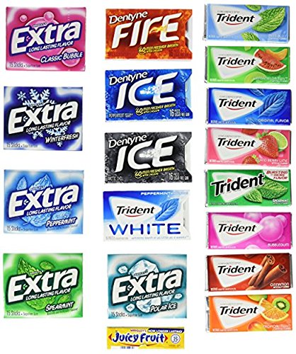 OxBox Gum Care Package, Trident, Trident White, Dentyne, Extra and Juicy Fruit for Office, Meetings, Schools, Friends & Family, Military, College, Fun Variety Pack, 18 Different Flavors (288 pieces)