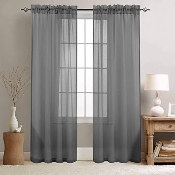 Grey Sheer Curtains For Living Room 84 Inch Length Privacy Curtain