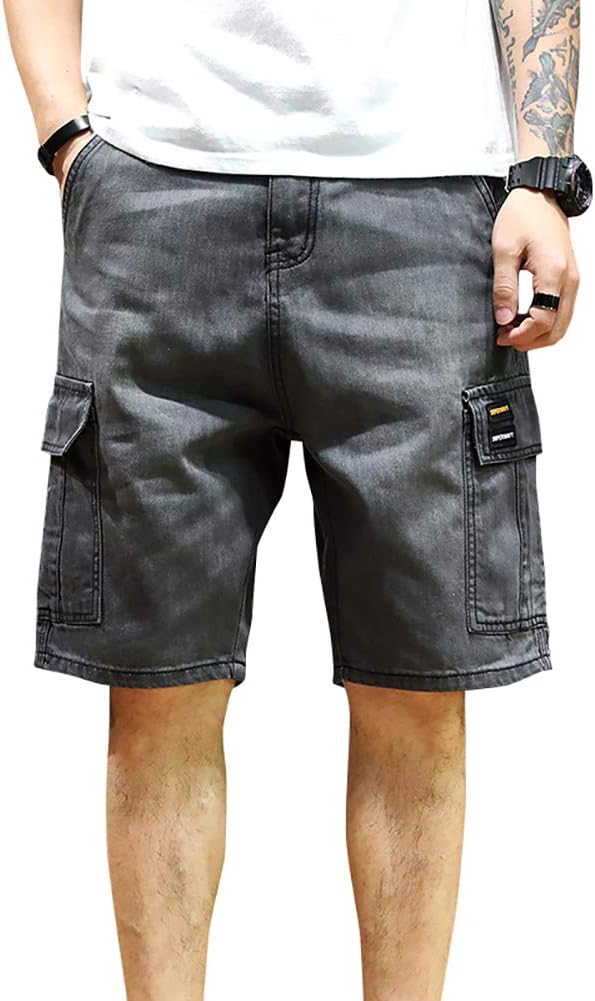 LONGBIDA Men's Loose Fit Denim Cargo Shorts with Multi Pockets