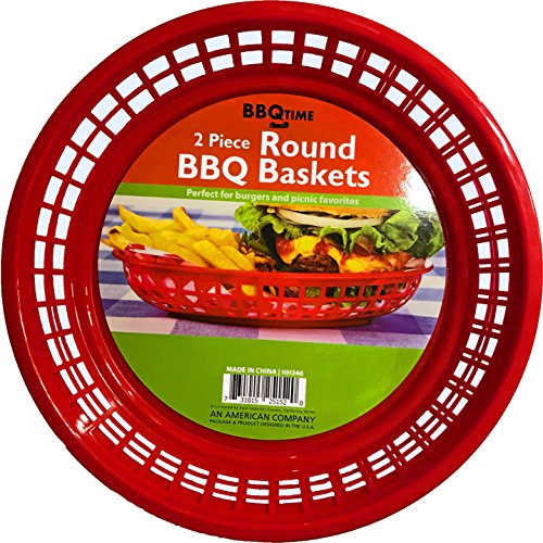 Black Duck Brand 9.5-Inch Round Plastic BPA Free BBQ Food Burger Restaurant Picnic Food Baskets (Red; 10 Baskets)