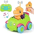 Nueplay Remote Control Car for Toddler Age 2 3 4 5, Electric RC Car Toys with Light & Music, Toddler Dinosaur Toys, Dino Figures Truck Race Car Vehicles, Christmas Birthday Gift for Boys & Girls