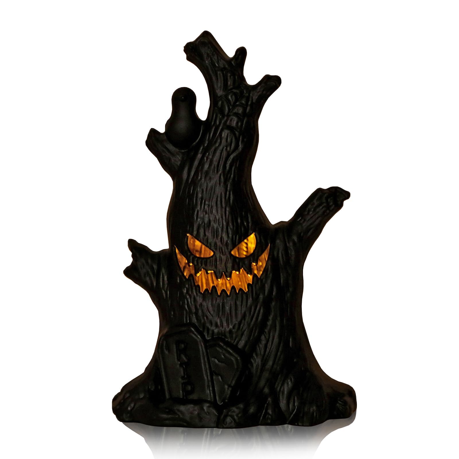 Photo 1 of ABTOLS Halloween Lanterns, Halloween Decor Black Tree Stump Shape Lanterns Lights Mini Ghost Smile Jack-o'-Lantern Candle for Indoor Outdoor Table Decorations