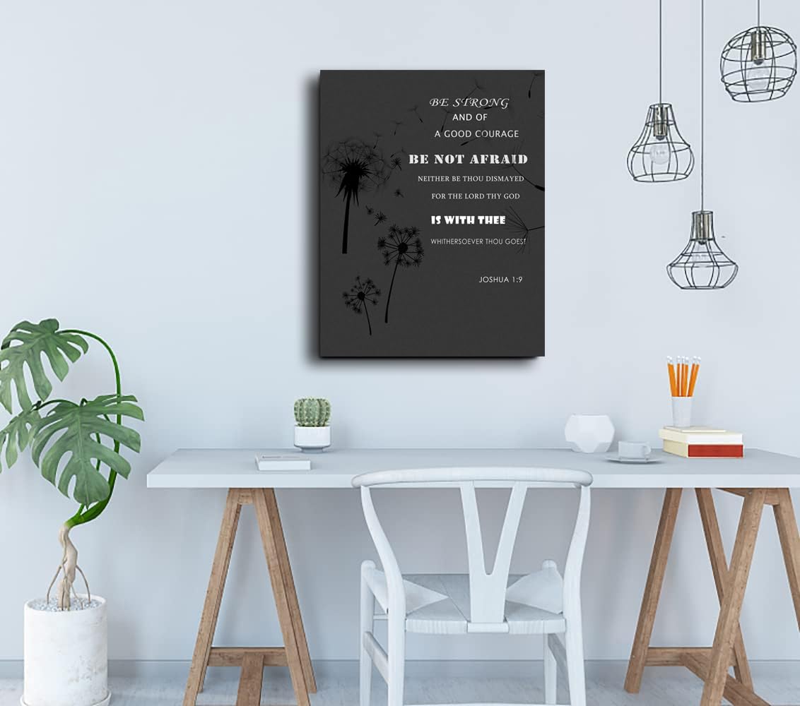 Bible Verse Canvas Print Wall Art Be Strong and Good Courage Canvas Wall Painting Framed Home Office Posters Artwork Decoration