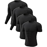 CL convallaria 4 Pack Compression Shirts Men Long Short Sleeve Cooling Dry Rash Guard Athletic Workout T Shirt for Sports