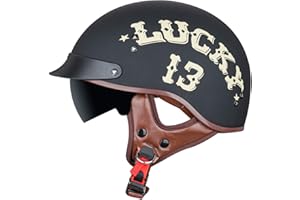VCOROS Motorcycle Half Helmet Sun Visor Quick Release Buckle DOT Approved Half Face Helmets for Men Women (2# Lucky 13, M)