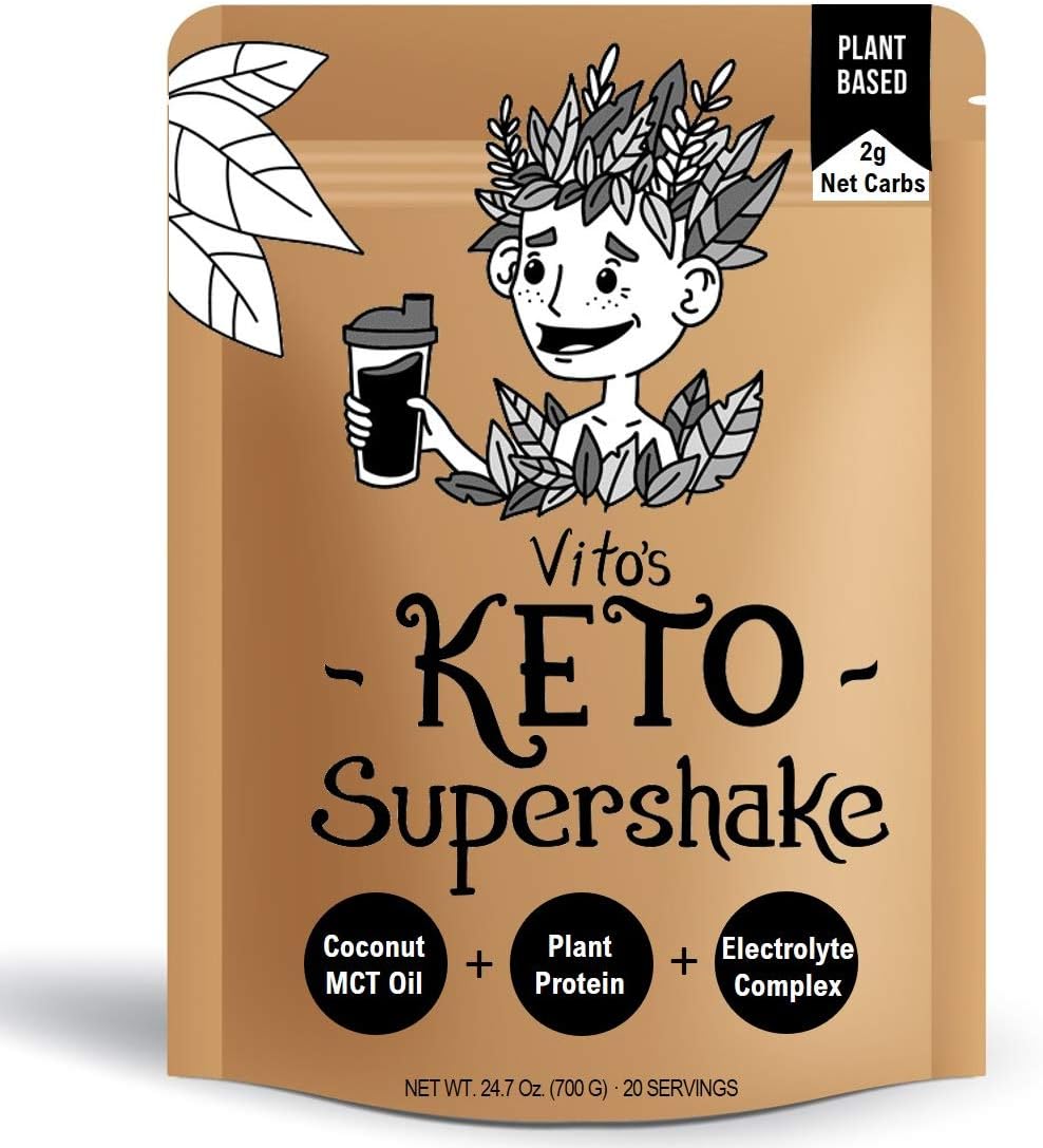 Vito's Keto Shake (20 Servings) Plant-Based Protein with Coconut MCT Oil, Light Keto Meal Replacement Weight Loss Drink, Vegan, Dairy-Free, Lactose-Free, Ketogenic, Low Carb (Chocolate)