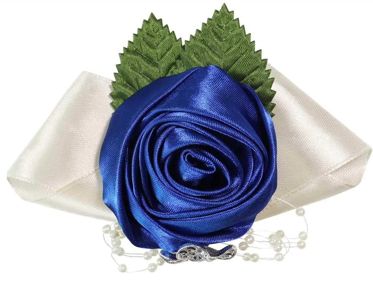 Fouriding Wrist Flowers Corsage Girl Bridesmaid Bridal Bride Wedding Wrist Stretch Bracelet Rose Flower for Party Prom Hand Flower Decor (Blue, Pack of 2)