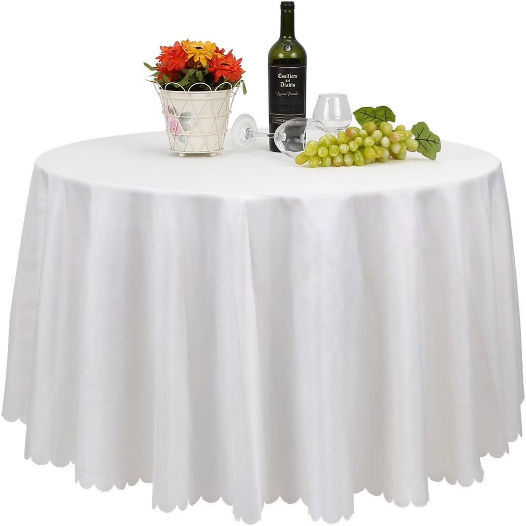femor Round Tablecloth [10 pcs, White], 120inch/305CM Large Tablecloth Set, Machine Washable for Dining Wedding Party Meeting Anniversary