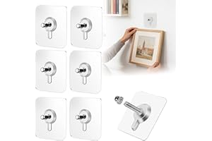 6 Pcs No-Drill Screw Stickers,2026 Upgraded Reusable Drill Free Adhesive Hooks,Removable Nail Free Wall Hangers,Picture Hange