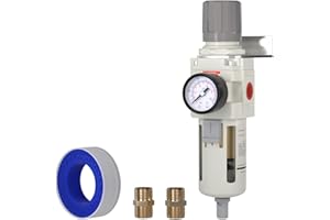 AIRZOE 3/4"NPT Air Filter Regulator Combo Piggyback,5 Micron Brass Element, Semi-Auto Drain,Air Pressure Regulator AW4000-06,0-150 psi Gauge