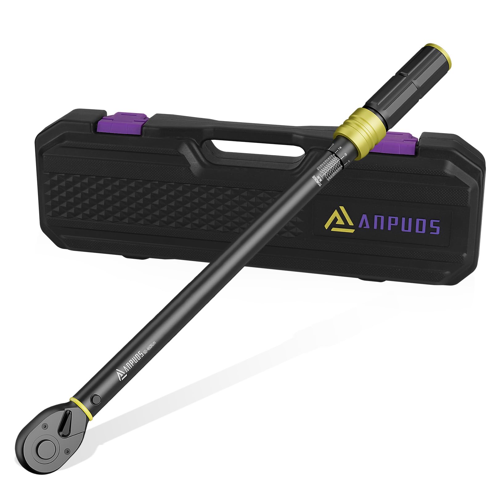 ANPUDS Torque Wrench 1/2 Inch, 40-460 Nm, ±3% Accuracy, 72 Teeth Ratchet Head, Portable Storage Box, Suitable for Car, Truck, Tractor