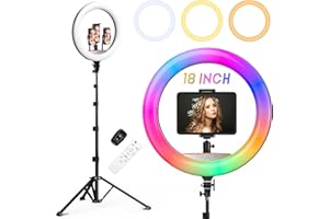 AURIANI RGB Ring Light 18 inch with Tripod Stand (2700-7000K) for Phone Camera iPad Selfie Live Stream YouTube TikTok Video Shooting Best Lighting Atmosphere Ringlight (18 inch)