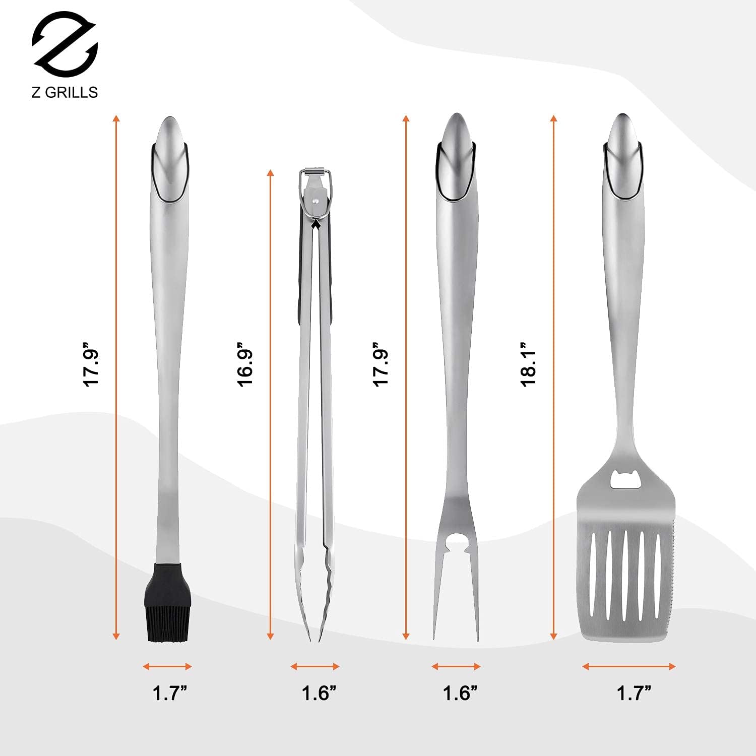 Z GRILLS Heavy Duty BBQ Grilling Tools Set 18 Inch Stainless Steel Spatula, Fork, Basting Brush & Tongs Barbecue Accessories Kit-Grill Gift for Dad on Father’s Day Birthday : Garden & Outdoor