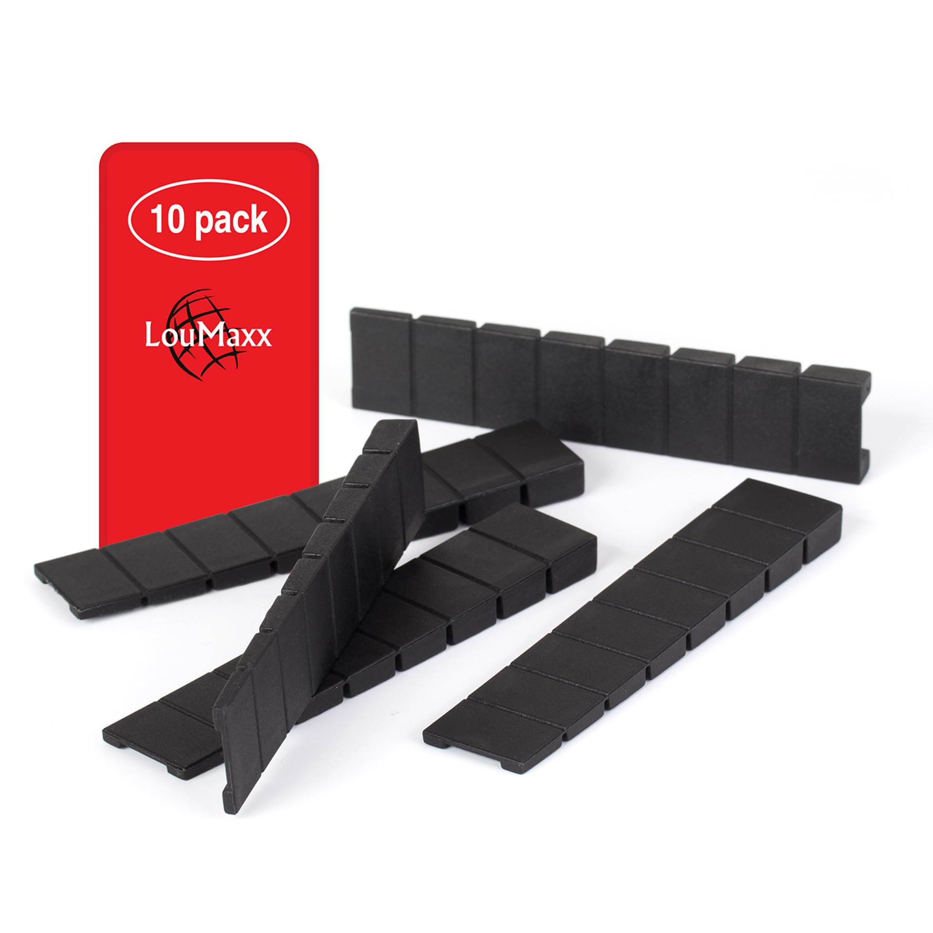 LouMaxx Furniture Levelling Wedges - Set of 10 Black Shims 8 x 20 x 100 mm - Wedges for Uneven Floors - Plastic Wedges with Integrated Predetermined Breaking Points