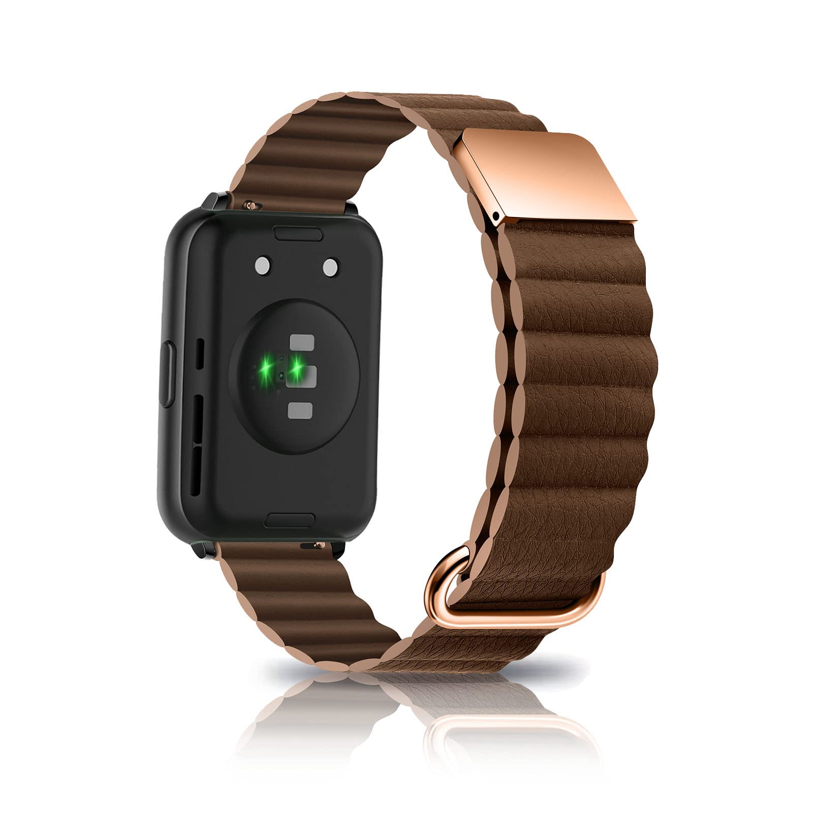 Leather Strap Compatible with Huawei Watch Fit 2 Wristband Replacement Magnetic for Men Women Classic Active Watch Strap for Huawei Watch Fit 2 (Brown)