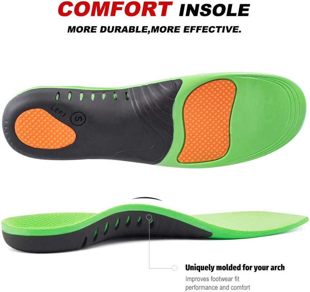 Shoe Insoles for Arch Pain Plantar Fasciitis Feet Insoles Arch Supports Orthotics Inserts Relieve Flat Feet High Arch Foot Pain for Men Women (Green, (1pair) L: M10-12 / W 11-13 (11.81")): Health & Personal Care