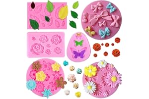 RHLOVY Flower Fondant Cake Silicone Mould Leaves Bow and Butterfly Candy Molds - for Cake Decoration,Chocolate Fudge,Polymer Clay,Soap,Resin Confectionery Projects