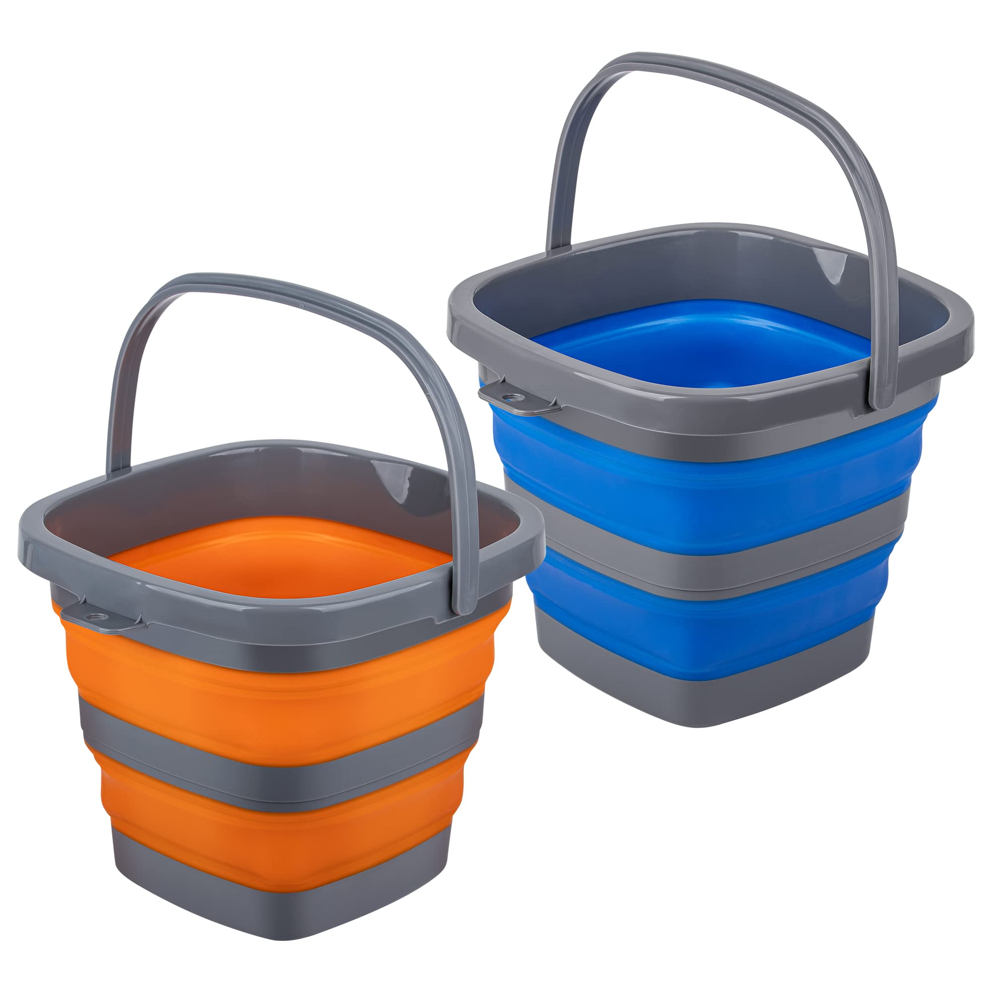 Photo 1 of 2 Pack Collapsible Plastic Bucket with 1.32 Gallon (5L) Each, Foldable Rectangular Tub for House Cleaning, Space Saving Outdoor Waterpot for Garden or Camping, Portable Fishing Water Pail