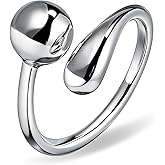Teppdfann Silver Chunky Open Ring for Women - Adjustable Chunky Silver Ring with Teardrop & Ball Design, Modern Stackable Ring for Daily Wear