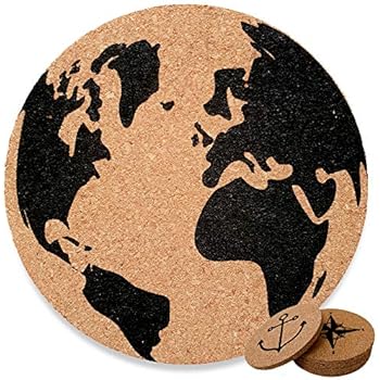 Drink Coasters Set Of 6 | Cork Coasters For Drinks | Non Slip Rustic Kitchen Barware Decor | Protect Your Table From Stains | Travellers Edition.