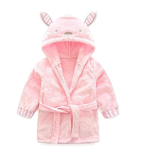 Baby Hooded Bathrobe – Cute Cartoon Animal Plush Robe For Toddlers (Pink, 18-24 Months)