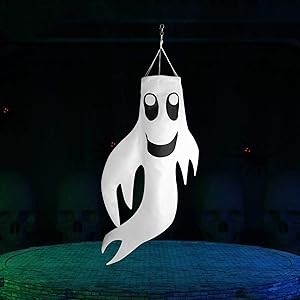 Ghost Halloween Decorations Halloween Windsock Flag Hanging Ghost Windsock Spook Halloween Tree Decoration White Shaking Ghost Windsock for Front Door Yard Porch Patio Lawn Garden Party Decor 34 Inch