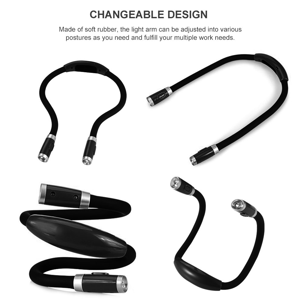 LEDGLE Hands Free Hug Light Neck Book Light Rechargeable LED Night Light Reading Lamp, 4 LED Beads, 3 Adjustable Brightness, USB Cable Included for Reading in Bed or Reading in Car，Black