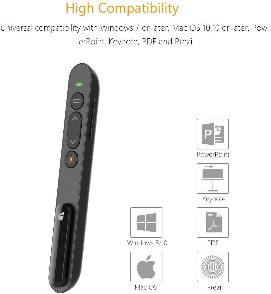 Doosl Wireless USB Presentation Clicker - Red Laser Pointer, 2.4GHz Wireless Presentation Remote for Google Slides, Keynote, PowerPoint, Prezi - Support Hyperlink and Volume Control: Home Audio & Theater