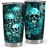 Skull Tumbler 20oz Stainless Steel Insulated Travel Mug Cup for Men Women Goth Gothic Gifts for Birthday Christmas Halloween