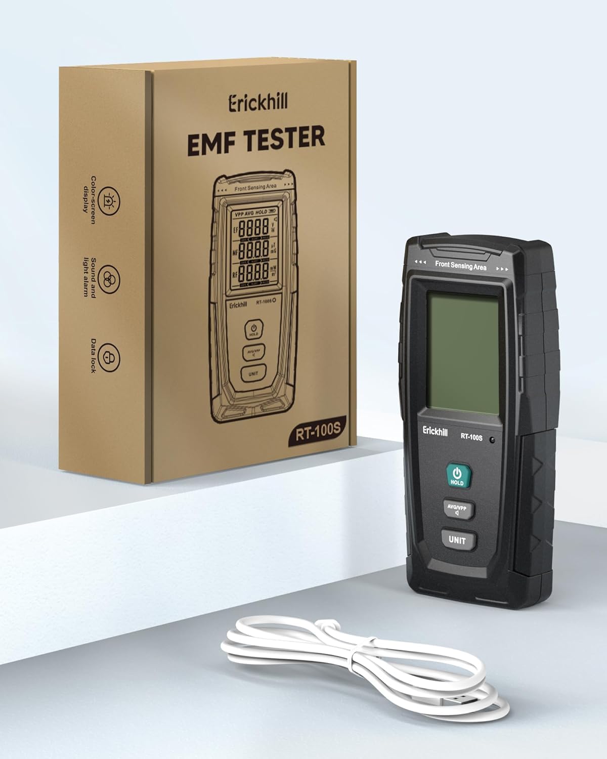 ERICKHILL EMF Messgerät RT-100S, EF/MF/RF-Prüfung, wiederaufladbarer magnetfeld, digitaler/Grafik-Dual-Interface-Strahlungsdetektor, digitaler LCD-Bildschirm, für Zuhause, Büro, Outdoor 8