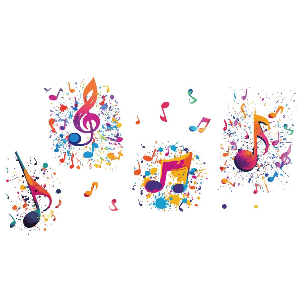 PLIGREAT 2 Sheets Colorful Music Notes Wall Stickers Ink Splash Music Notes Wall Decals Removable Vinyl Peel and Stick Wall Decors for Nursery Bedroom Playroom Music Studio Classroom Wall Decoration