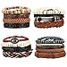 LOYALLOOK 15Pcs Braided Leather Bracelets for Men Women Wooden Beaded Bracelets Wrap Cuff Bracelets Adjustable Wing