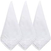 3 PCS Handkerchiefs for Women White Soft Cotton Ladies Hankies Elegant Embroidery Lace Pure Color Square Hankies Daily Accessory Suitable for Afternoon Tea Party 11 Inch