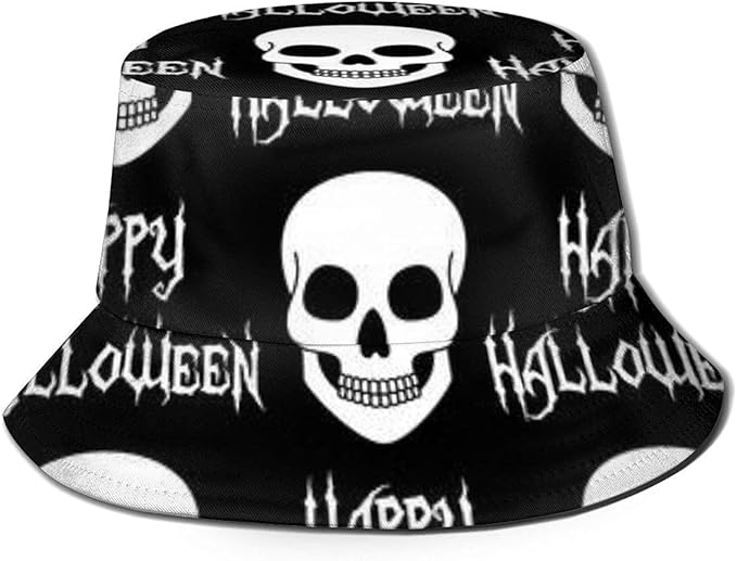 Xbkbhsm Bucket Hats Halloween with Skulls Unisex Fisherman Hat Sun Beach Cap Basin Hat