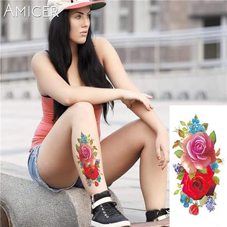 Tzxdbh 3pcs Sakura Rose Grande Fleur Tatouage Imperméable