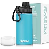 SASEUM Kids Sport Water Bottle 12oz Stainless Steel Double Wall Vacuum Thermal Mug with Leak Proof Spout Lids, Wide Mouth Metal Insulated Water Jug for Gym and Travel（Sky Blue）