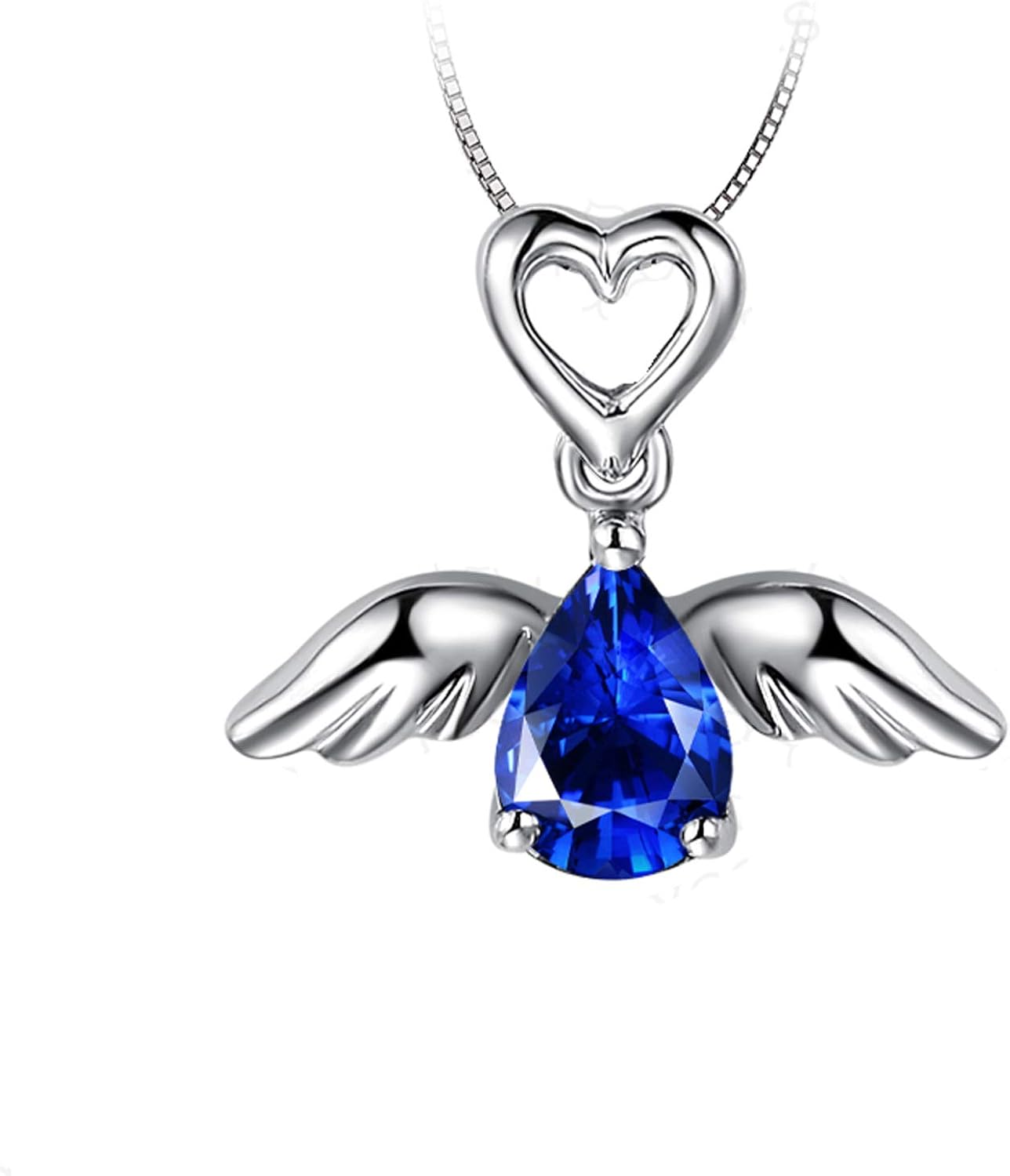 Aokarry Natural Sapphire Angel Pendant Necklace for Women 18k White