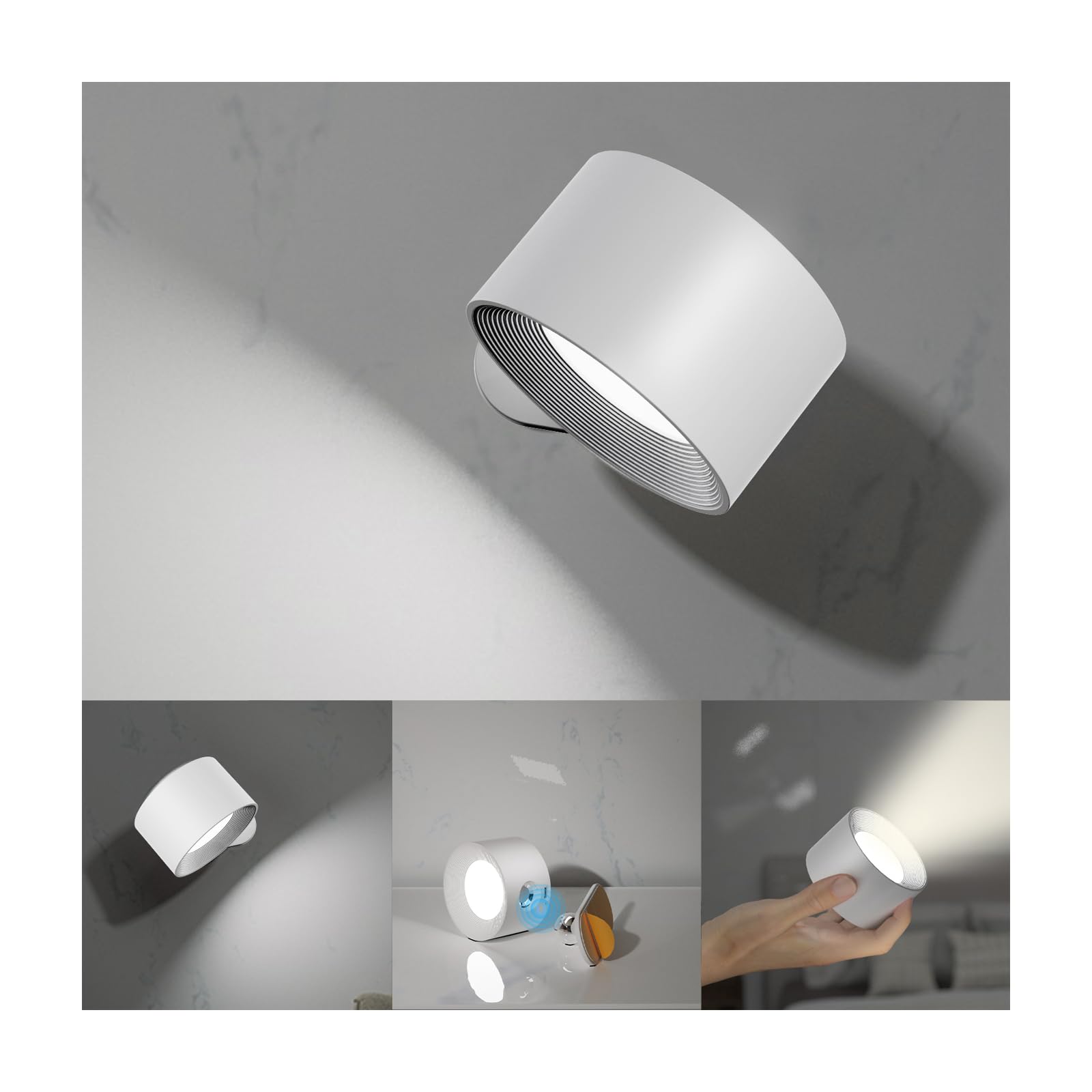 Feallive LED Wall Lights with USB Charging Port 1 Pcs Reading Light, Dimmable Touch Control 3 Brightness Levels Wall Spotlights 360 Free Rotation ​Bedside Sconce Lamp for Bedroom White