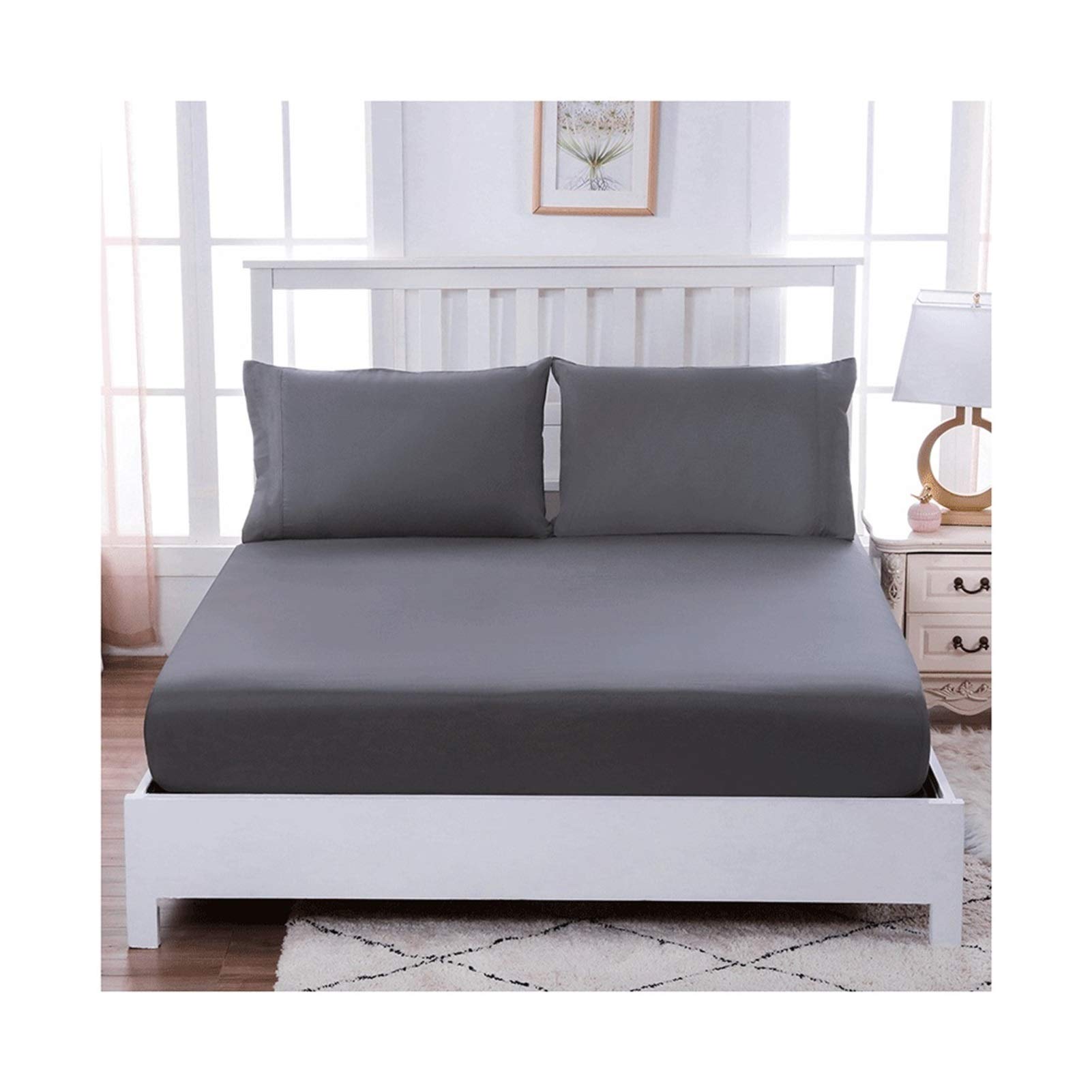 Queen Size Fitted Sheet Solid color Extra deep fitted bed sheets 16 inch (40 cm) Soft Brushed Microfibre Fabric - Shrinkage and Fade Resistant - Bottom Sheet 150 * 200cm