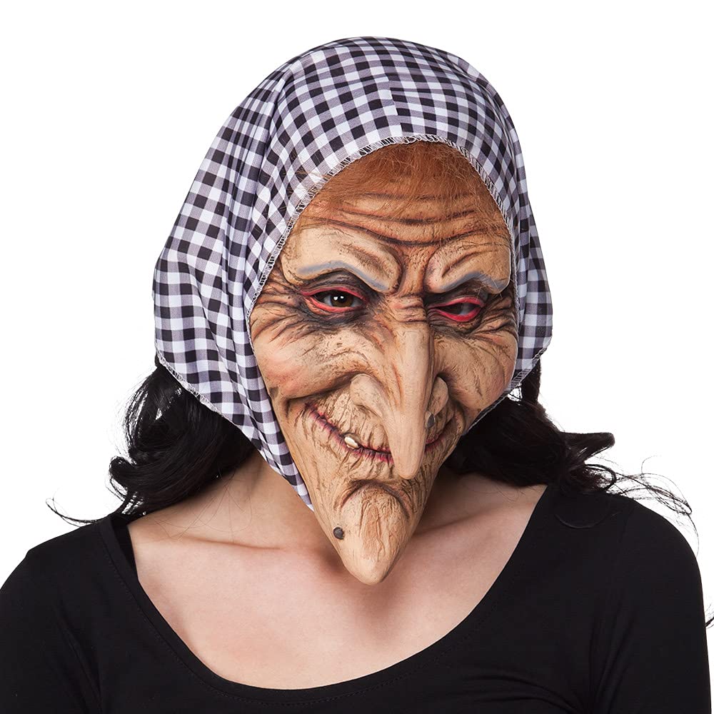 Boland 97508 Old Befana Witch Latex Mask with Hood, Pink, Adult One Size - Realistic Costume Accessory for Halloween, Cosplay, and Themed Parties